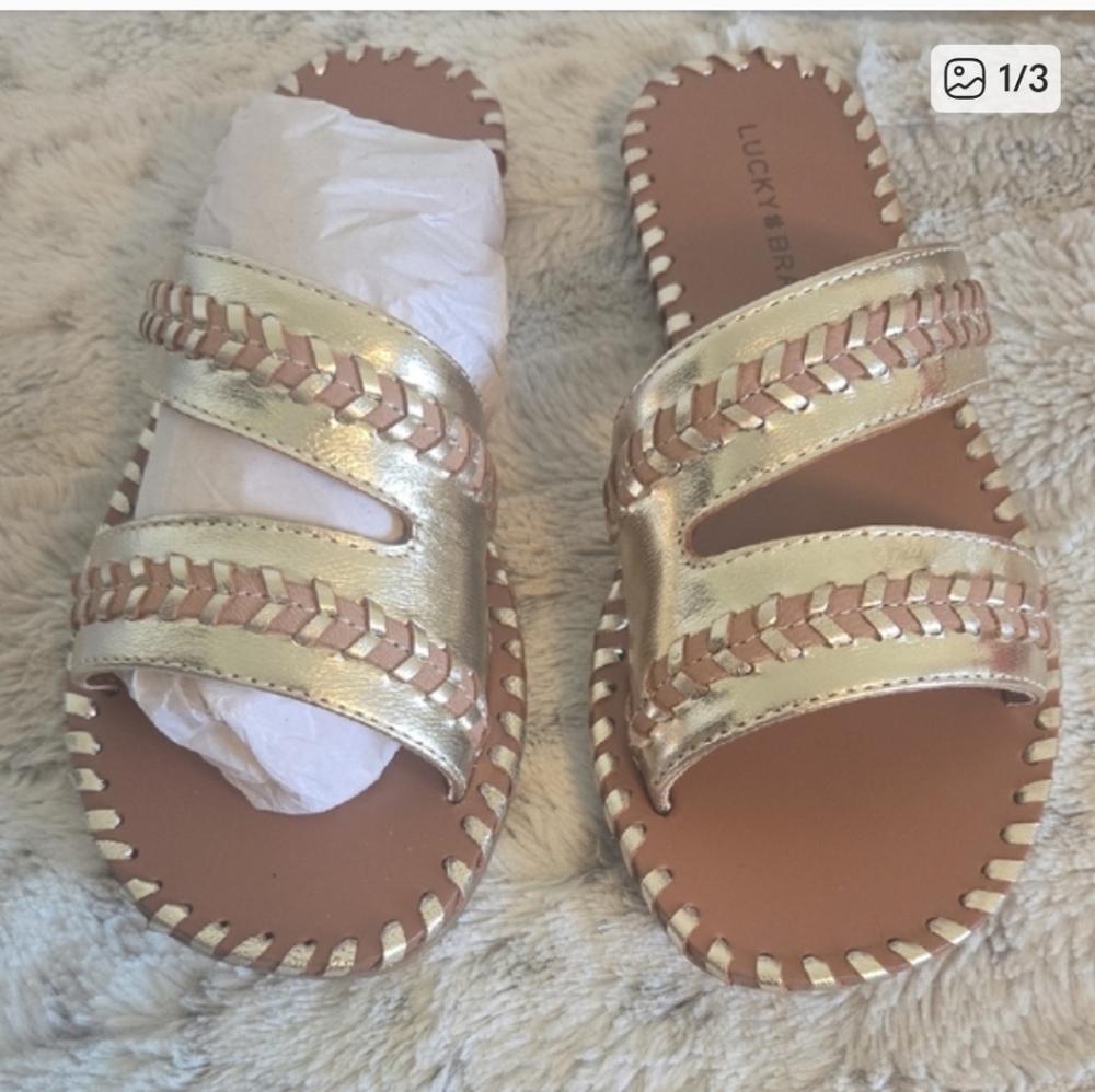 Lucky Brand LK-Zanora Gold Metallic Leather Slide Sandals 5.5 NWT - Picture 4 of 5